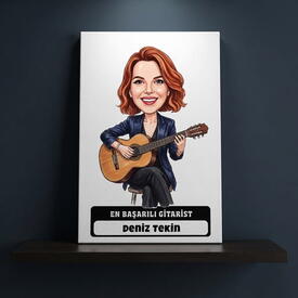  - Gitarist Müzisyen Kadın Karikatürlü Kanvas Tablo
