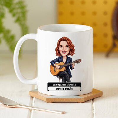  - Gitarist Müzisyen Kadın Karikatürlü Kupa Bardak