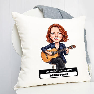  - Gitarist Müzisyen Kadın Karikatürlü Yastık