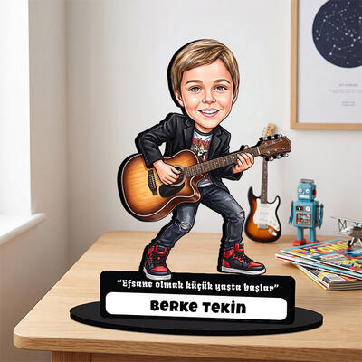  - Gitarist Temalı Erkek Çocuk Karikatürlü Biblo