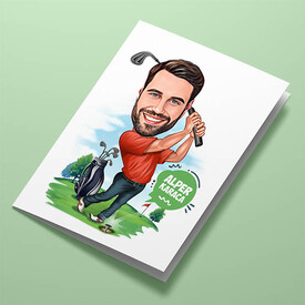 Golf Oynayan Erkek Karikatürlü Tebrik Kartı - Thumbnail