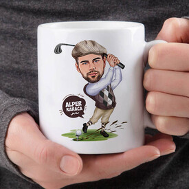 Golf Sever Erkek Karikatürlü Bardak - Thumbnail