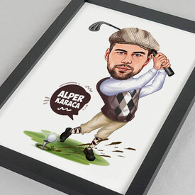 Golf Sever Erkek Karikatürlü Resim Çerçevesi - Thumbnail