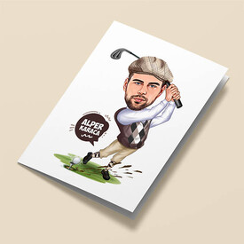  - Golf Tutkunu Erkek Karikatürlü Tebrik Kartı