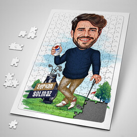  - Golf Tutkusu Olan Erkek Karikatürlü Puzzle