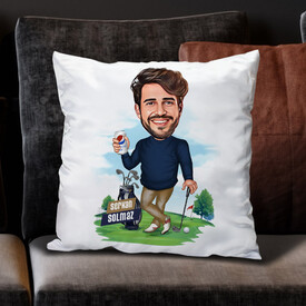  - Golf Tutkusu Olan Erkek Karikatürlü Yastık