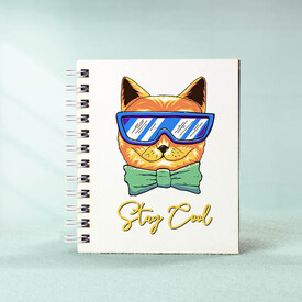 Gözlüklü Sarı Kedicik Tasarım Hediye Not Defteri - Thumbnail