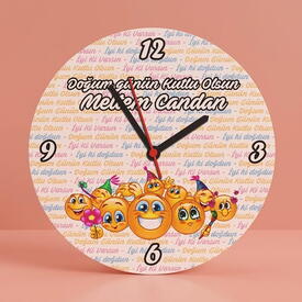  - Gülen Emojiler Doğum Günü Duvar Saati