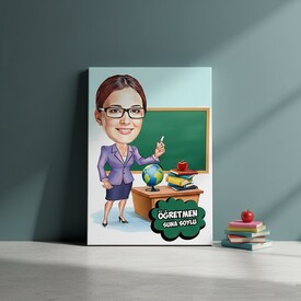  - Güzel Öğretmenim Karikatürlü Kanvas Tablo