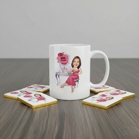  - Güzelliğine Düşkün Kadın Karikatürlü Kupa ve Çikolata