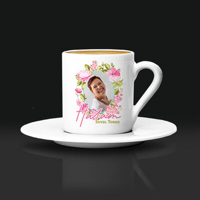 Halaya Hediye Çiçek Desenli Kahve Fincanı - Thumbnail