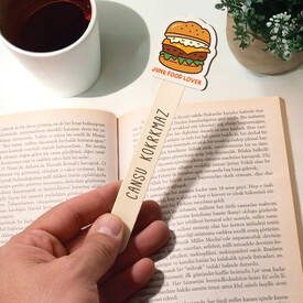Hamburger Simgeli İsimli Ahşap Kitap Okuma Ayracı - Thumbnail