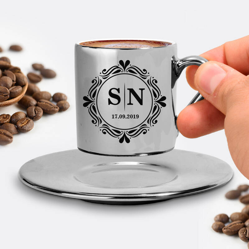 Harfli ve Tarihli Silver Renk Kahve Fincanı