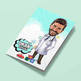 Harika Çocuk Doktoru Karikatürlü Tebrik Kartı - Thumbnail