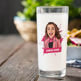 Havalı Hatun Karikatürlü İkili Rakı Bardağı - Thumbnail