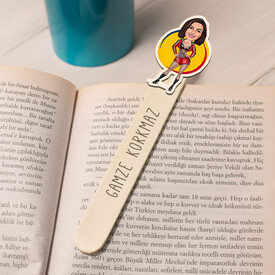 Havalı Kadın Karikatürlü Çubuk Kitap Ayracı - Thumbnail