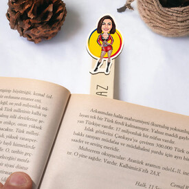 Havalı Kadın Karikatürlü Çubuk Kitap Ayracı - Thumbnail