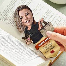 Havalı Kadın Karikatürlü Kitap Okuma Ayracı - Thumbnail