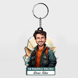  - Hediyelik - Erkek Balıkçı Karikatürlü Anahtarlık