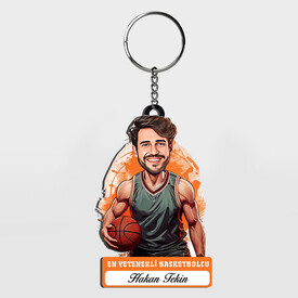 - Hediyelik - Erkek Basketbolcu Karikatürlü Anahtarlık