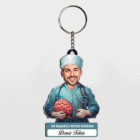  - Hediyelik - Erkek Beyin Doktoru Karikatürlü Anahtarlık