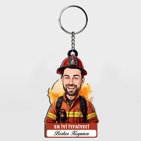  - Hediyelik - Erkek İtfaiyeci Karikatürlü Anahtarlık
