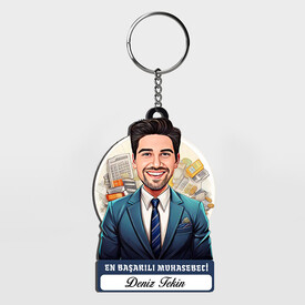  - Hediyelik - Erkek Muhasebeci Karikatürlü Anahtarlık