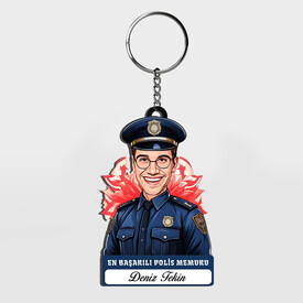  - Hediyelik - Erkek Polis Memuru Karikatürlü Anahtarlık
