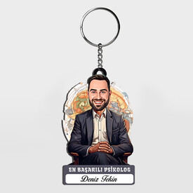  - Hediyelik - Erkek Psikolog Karikatürlü Anahtarlık