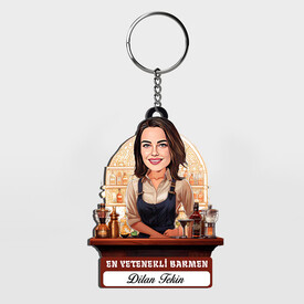  - Hediyelik - Kadın Barmen Karikatürlü Anahtarlık
