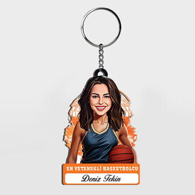  - Hediyelik - Kadın Basketbolcu Karikatürlü Anahtarlık