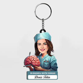  - Hediyelik - Kadın Beyin Doktoru Karikatürlü Anahtarlık