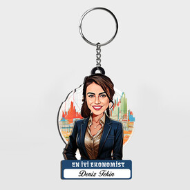 - Hediyelik - Kadın Ekonomist Karikatürlü Anahtarlık