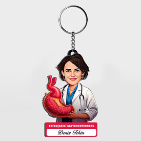  - Hediyelik - Kadın Gastroentrolog Karikatürlü Anahtarlık