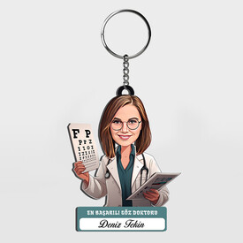  - Hediyelik - Kadın Göz Doktoru Karikatürlü Anahtarlık