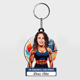  - Hediyelik - Kadın Halterci Karikatürlü Anahtarlık