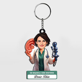  - Hediyelik - Kadın KBB Doktoru Karikatürlü Anahtarlık