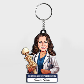 - Hediyelik - Kadın Ortopedi Doktoru Karikatürlü Anahtarlık