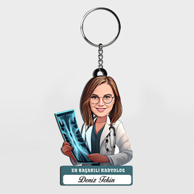  - Hediyelik - Kadın Radyolog Karikatürlü Anahtarlık