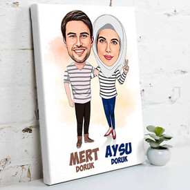 Her Zaman Omuz Omuza Sevgilim Karikatürlü Tablo - Thumbnail