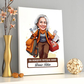 Herşeye Yetişen Anne Karikatürlü Kanvas Tablo - Thumbnail