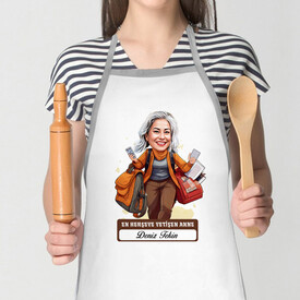 Herşeye Yetişen Anne Karikatürlü Mutfak Önlüğü - Thumbnail