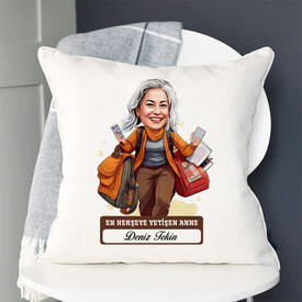 Herşeye Yetişen Anne Karikatürlü Yastık - Thumbnail