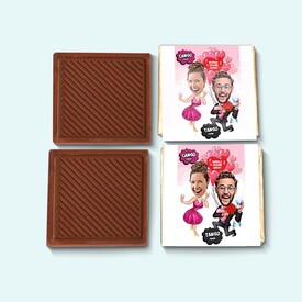 Heyecanlı Aşk Çiftleri Karikatürlü Çikolata Kutusu - Thumbnail