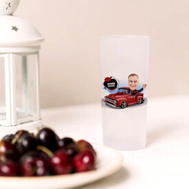Hız Yapan Antika Arabadaki Erkek Karikatürlü Rakı Bardağı - Thumbnail