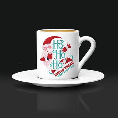 Ho Ho Ho Tasarımlı Yılbaşı Kahve Fincanı - Thumbnail