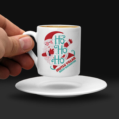 Ho Ho Ho Tasarımlı Yılbaşı Kahve Fincanı - Thumbnail
