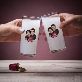  - Huzurlu Aşıklar Karikatürlü İkili Rakı Bardağı Seti