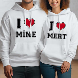 I Love İsme Özel Kapşonlu Sevgili Sweatshirt - Thumbnail