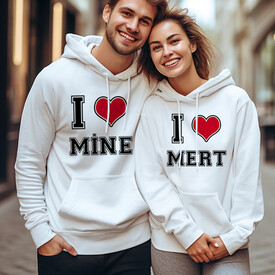 I Love İsme Özel Kapşonlu Sevgili Sweatshirt - Thumbnail